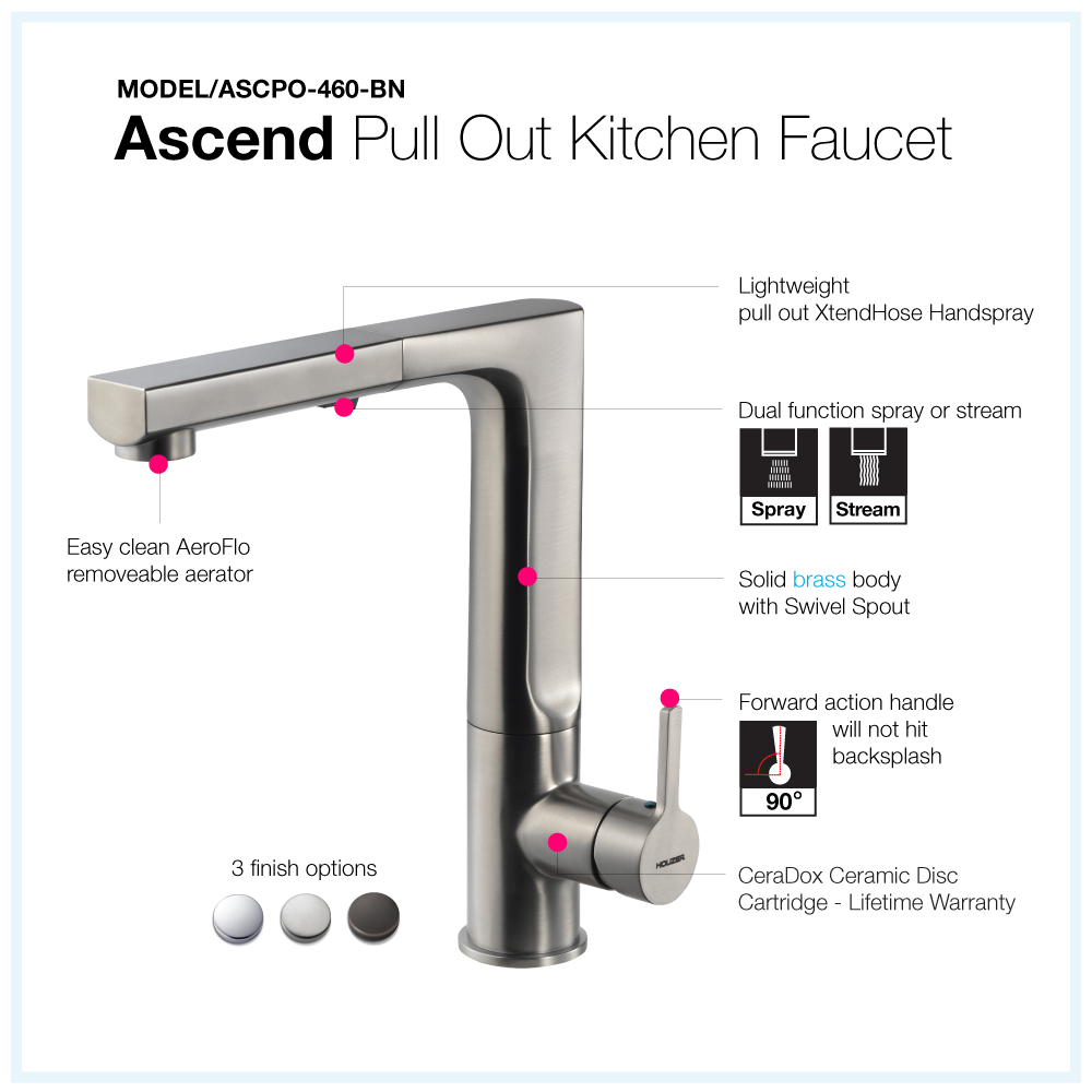 Houzer Ascend Pull Out Kitchen Faucet Brushed Nickel, ASCPO-460-BN - The Sink Boutique