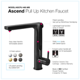 Houzer Ascend 1.75 GPM Lever Brass Kitchen Faucet, Pull Up, Matte Black, ASCPU-460-MB