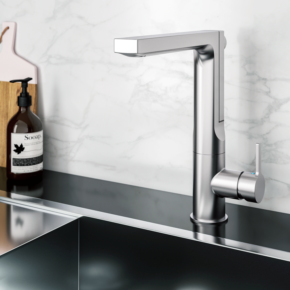 Houzer Ascend Integrated Pull Up Kitchen Faucet with CeraDox Technology Polished Chrome, ASCPU-460-PC - The Sink Boutique
