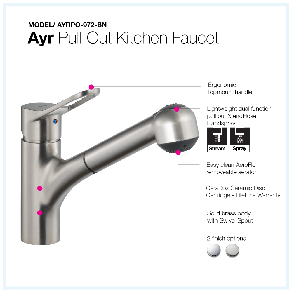 Houzer Ayr Pull Out Kitchen Faucet Brushed Nickel, AYRPO-972-BN - The Sink Boutique
