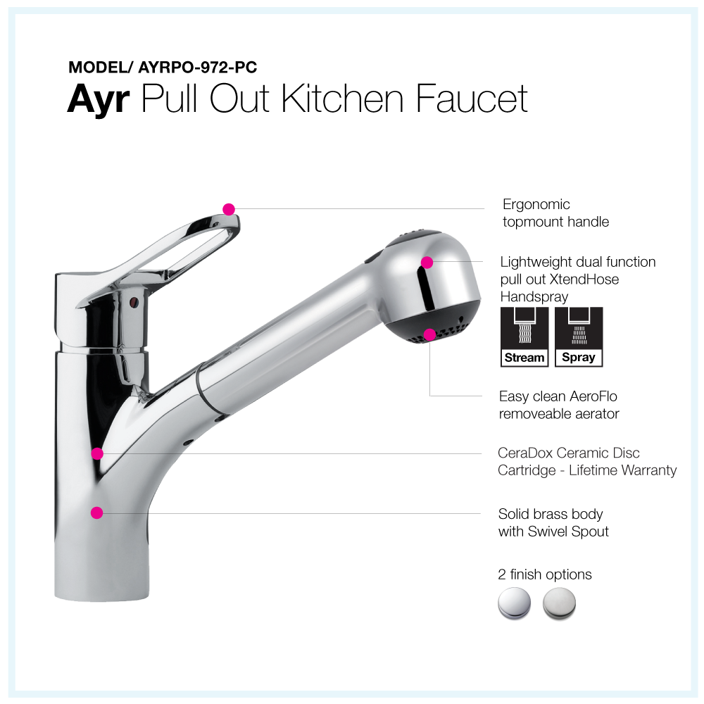 Houzer Ayr Pull Out Kitchen Faucet with CeraDox Technology Polished Chrome, AYRPO-972-PC - The Sink Boutique