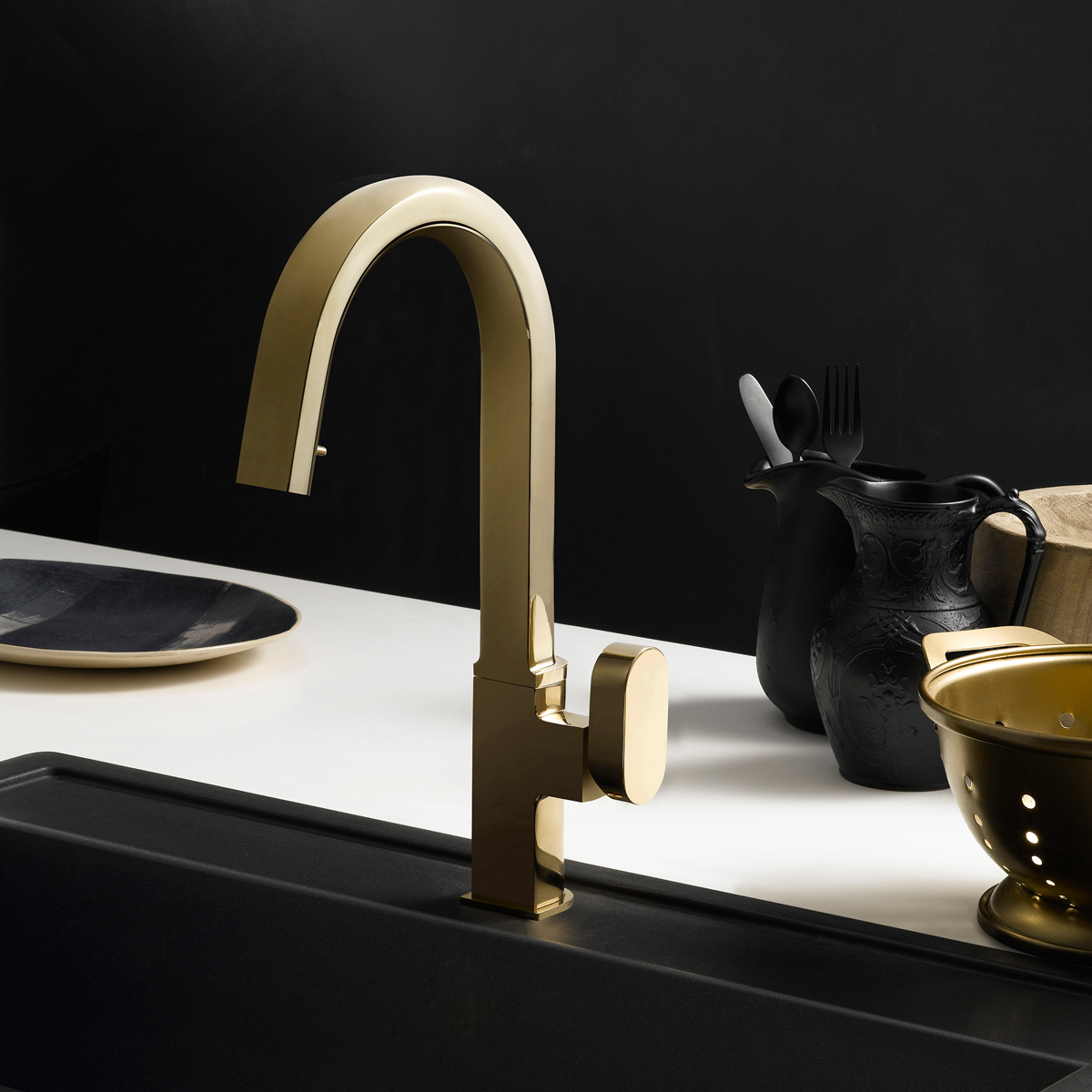Houzer Azura Hidden Pull Down Kitchen Faucet Brushed Nickel, AZUPD-968-BN - The Sink Boutique