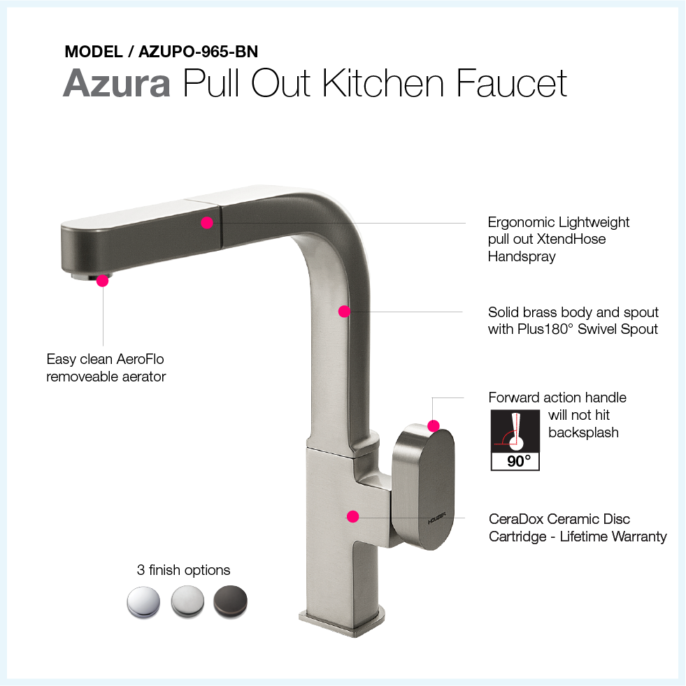 Houzer Azura Pull Out Kitchen Faucet Brushed Nickel, AZUPO-965-BN - The Sink Boutique