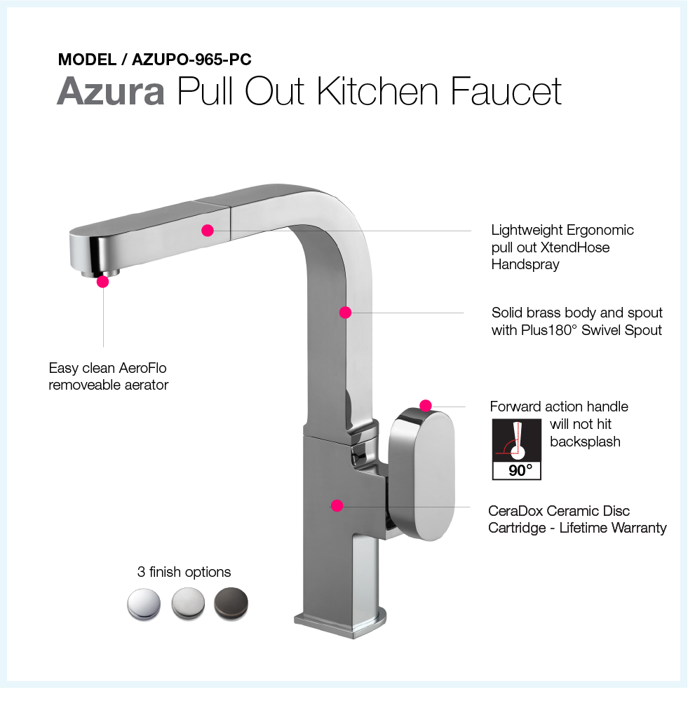 Houzer Azura Pull Out Kitchen Faucet with CeraDox Technology Polished Chrome, AZUPO-965-PC - The Sink Boutique