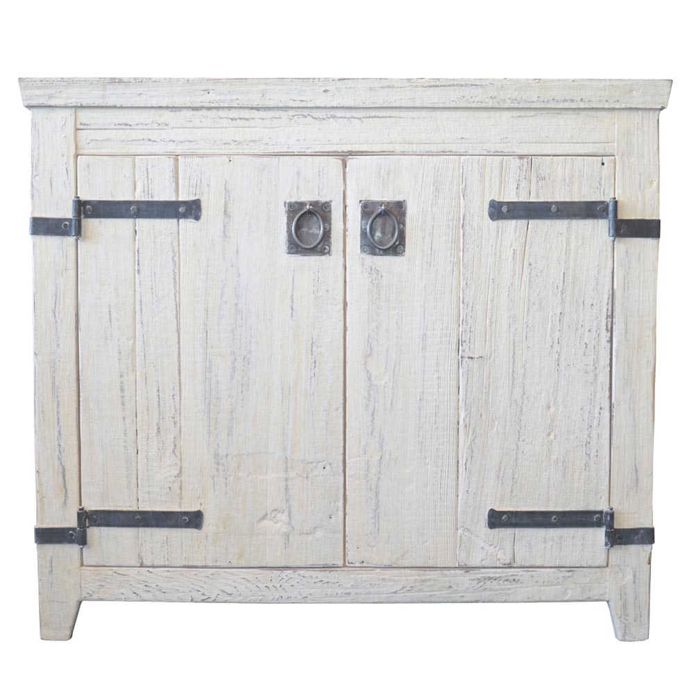 Native Trails 36" Americana Vanity in Whitewash with Carrara Marble Top and Avila in Polished Copper, 8" Widespread Faucet Holes, BND36-VB-CT-CP-010