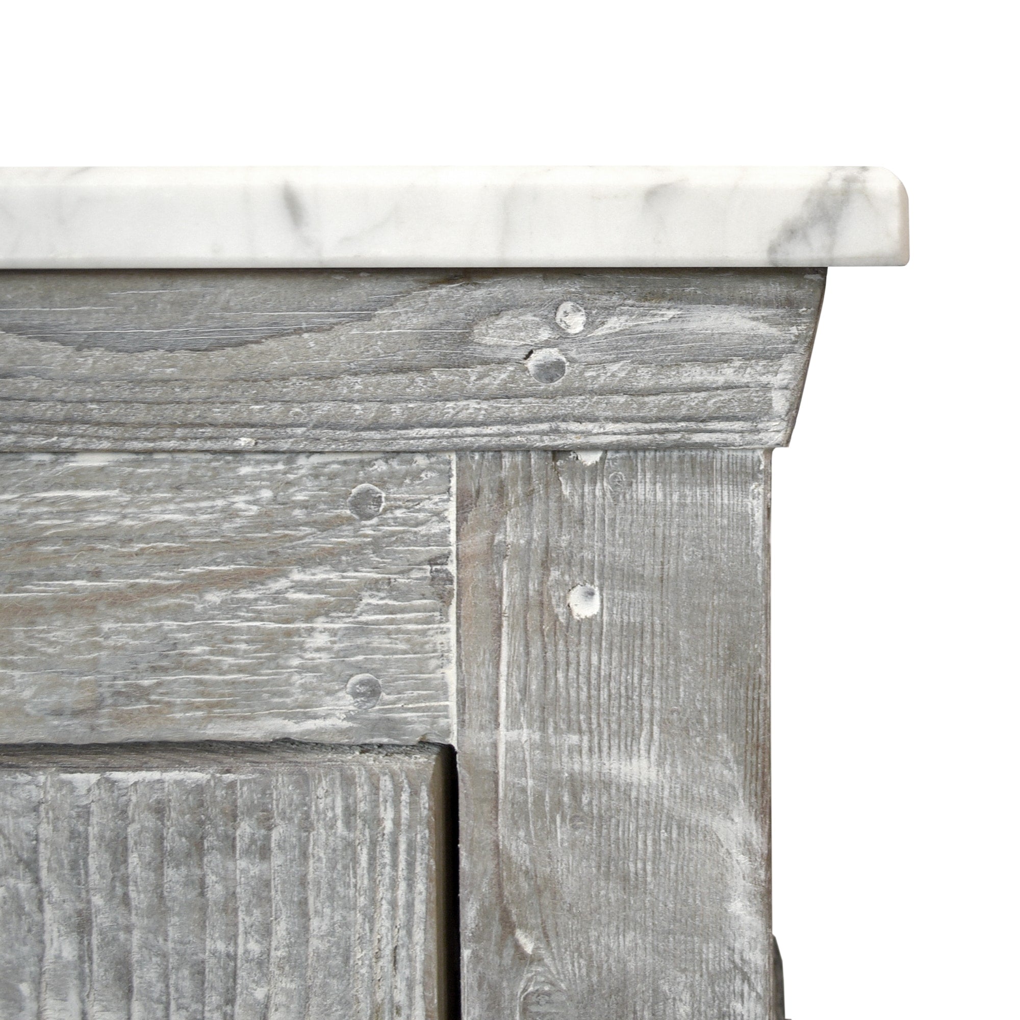 Native Trails 36" Americana Vanity in Driftwood with Carrara Marble Top and Avila in Polished Nickel, Single Faucet Hole, BND36-VB-CT-CP-031