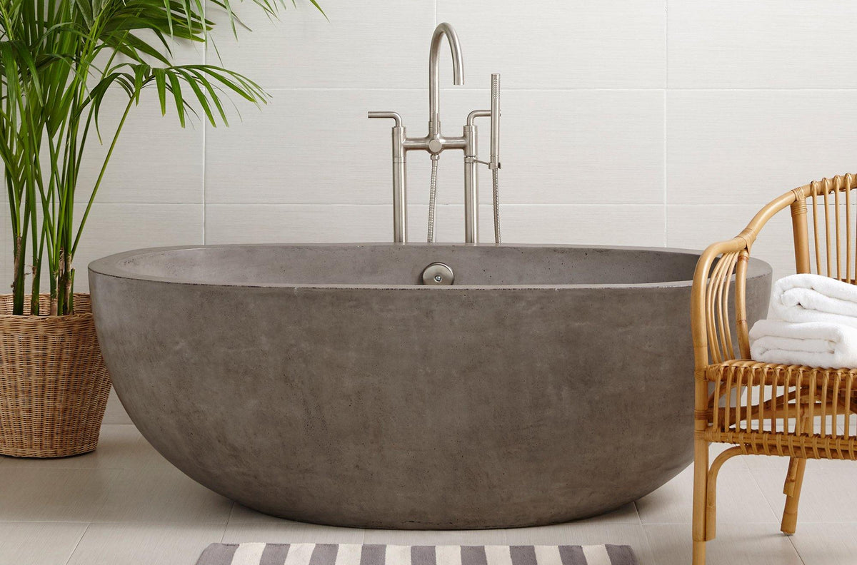 Luxury bathroom installation featuring Native Trails concrete bathtub for trade professionals
