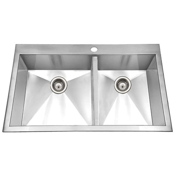 Houzer 33" Stainless Steel Topmount Zero Radius Double Bowl Kitchen Sink, BCD-3322