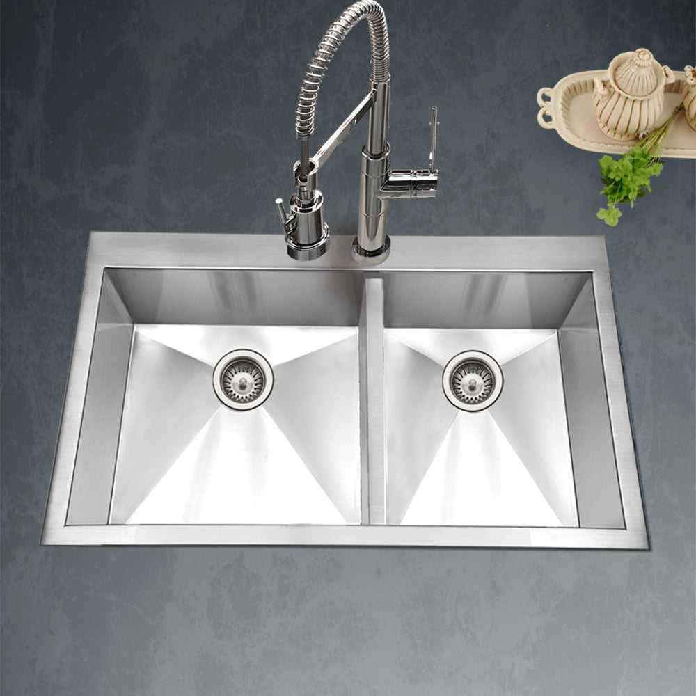 Houzer 33" Stainless Steel Topmount Zero Radius Double Bowl Kitchen Sink, BCD-3322 - The Sink Boutique