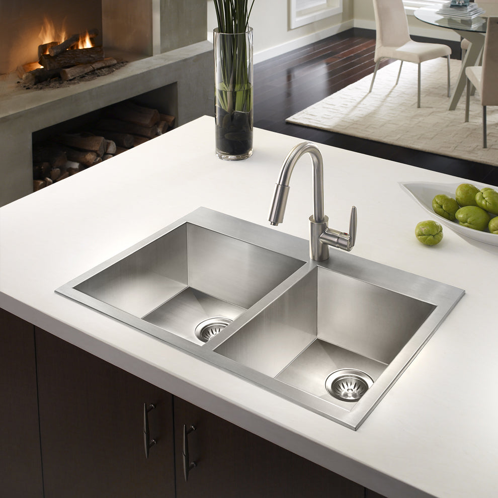 Houzer 33" Stainless Steel Topmount Zero Radius Double Bowl Kitchen Sink, BCD-3322 - The Sink Boutique