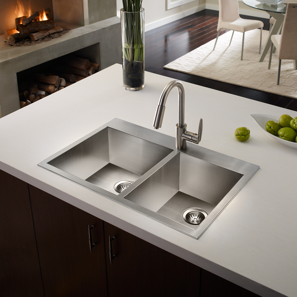 Houzer 33" Stainless Steel Topmount Zero Radius Double Bowl Kitchen Sink, BCD-3322 - The Sink Boutique