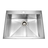 Houzer 25" Stainless Steel Topmount Zero Radius Single Bowl Kitchen Sink, BCS-2522