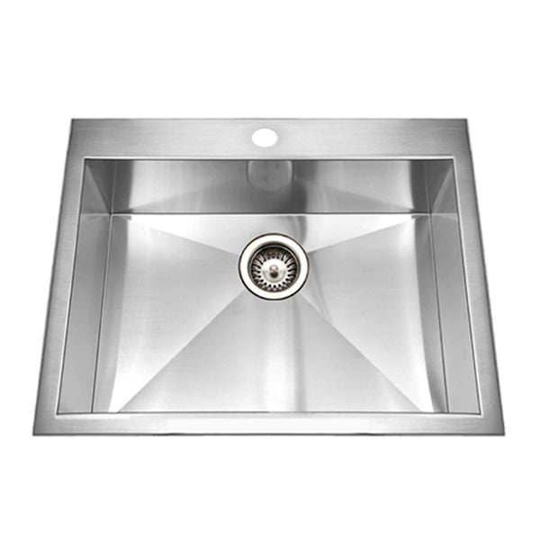 Houzer 25" Stainless Steel Topmount Zero Radius Single Bowl Kitchen Sink, BCS-2522