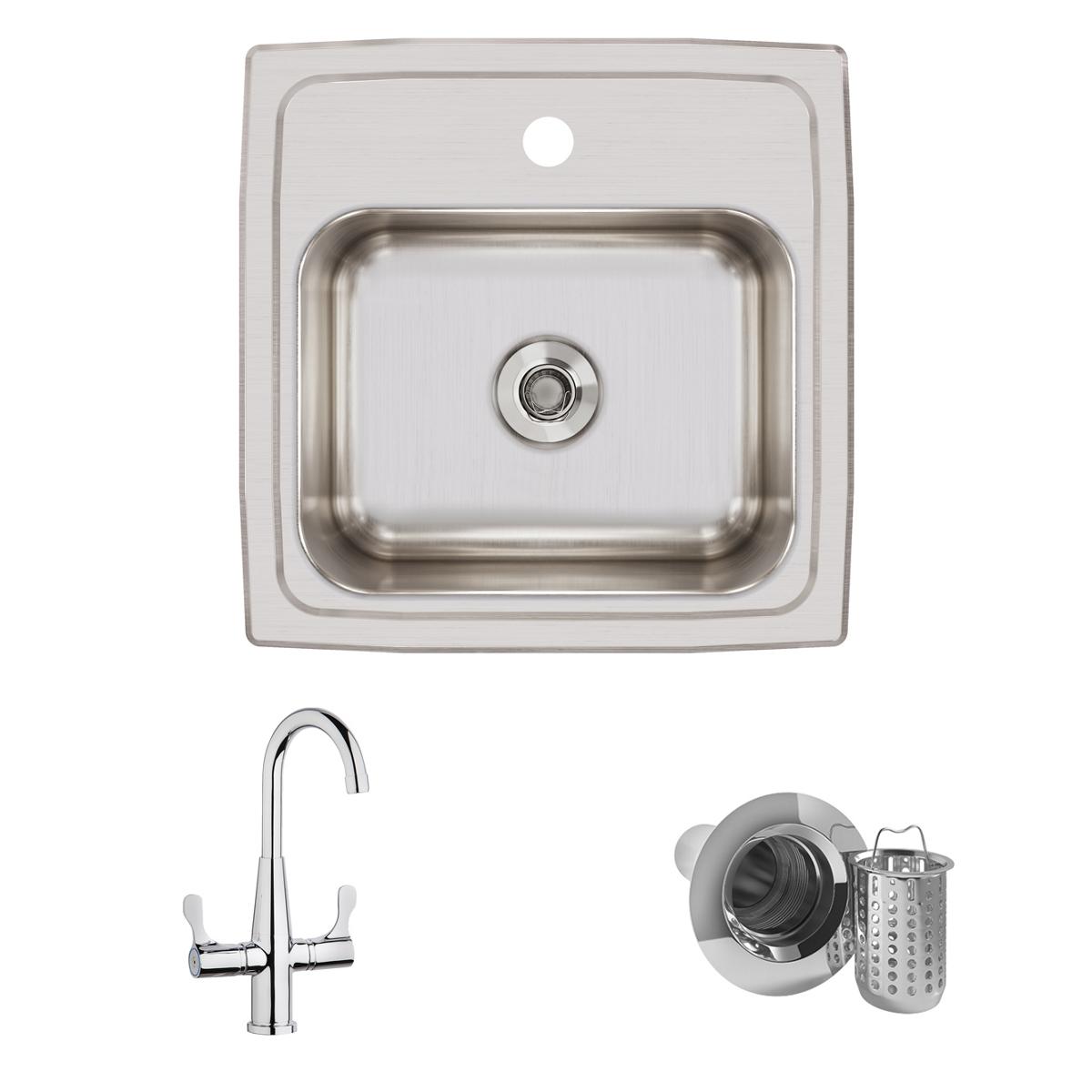Elkay Lustertone 15" Stainless Steel Bar Sink Kit, Lustrous Satin, BLR150C