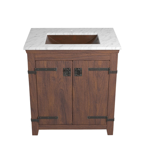 Native Trails 30" Americana Vanity in Chestnut with Carrara Marble Top and Avila in Antique, Single Faucet Hole, BND30-VB-CT-CP-003