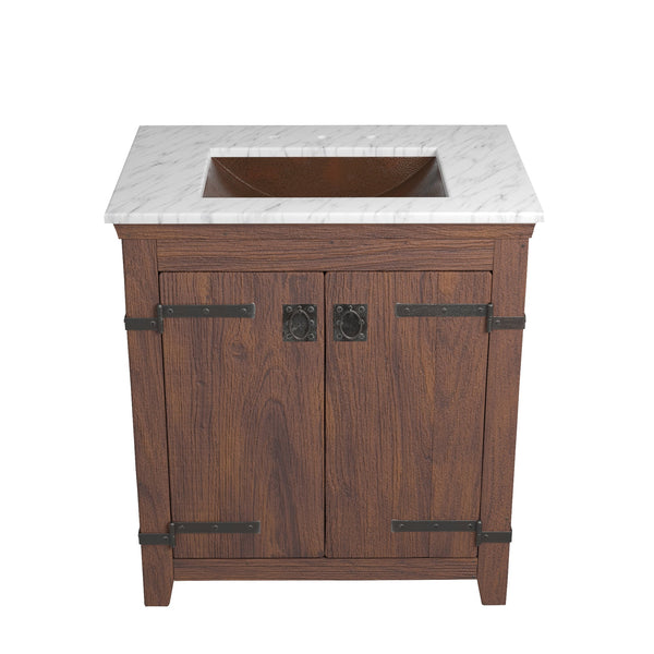 Native Trails 30" Americana Vanity in Chestnut with Carrara Marble Top and Avila in Antique, 8" Widespread Faucet Holes, BND30-VB-CT-CP-004