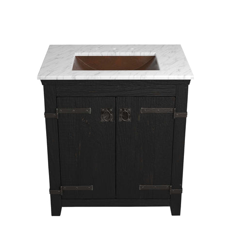 Native Trails 30" Americana Vanity in Anvil with Carrara Marble Top and Avila in Antique, 8" Widespread Faucet Holes, BND30-VB-CT-CP-006