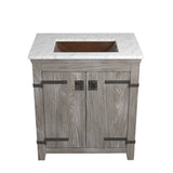 Native Trails 30" Americana Vanity in Driftwood with Carrara Marble Top and Avila in Antique, Single Faucet Hole, BND30-VB-CT-CP-007