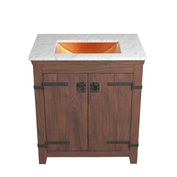 Native Trails 30" Americana Vanity in Chestnut with Carrara Marble Top and Avila in Polished Copper, Single Faucet Hole, BND30-VB-CT-CP-011