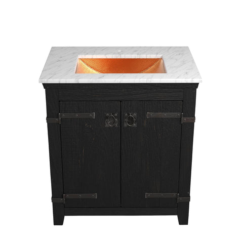 Native Trails 30" Americana Vanity in Anvil with Carrara Marble Top and Avila in Polished Copper, Single Faucet Hole, BND30-VB-CT-CP-013