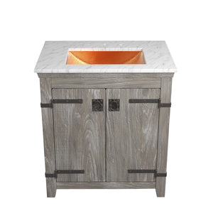 Alternate Image for Native Trails 30" Americana Vanity in Driftwood with Carrara Marble Top and Avila in Polished Copper, 8" Widespread Faucet Holes, BND30-VB-CT-CP-016