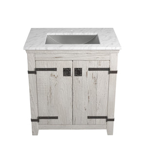 Alternate Image for Native Trails 30" Americana Vanity in Whitewash with Carrara Marble Top and Avila in Brushed Nickel, Single Faucet Hole, BND30-VB-CT-CP-017
