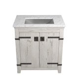 Native Trails 30" Americana Vanity in Whitewash with Carrara Marble Top and Avila in Brushed Nickel, 8" Widespread Faucet Holes, BND30-VB-CT-CP-018