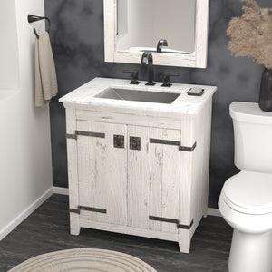 Alternate Image for Native Trails 30" Americana Vanity in Whitewash with Carrara Marble Top and Avila in Brushed Nickel, 8" Widespread Faucet Holes, BND30-VB-CT-CP-018