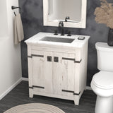 Native Trails 30" Americana Vanity in Whitewash with Carrara Marble Top and Avila in Brushed Nickel, 8" Widespread Faucet Holes, BND30-VB-CT-CP-018