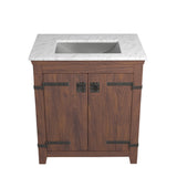 Native Trails 30" Americana Vanity in Chestnut with Carrara Marble Top and Avila in Brushed Nickel, 8" Widespread Faucet Holes, BND30-VB-CT-CP-020