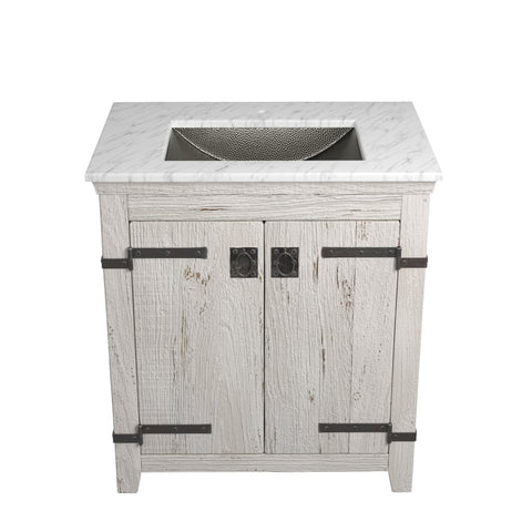 Native Trails 30" Americana Vanity in Whitewash with Carrara Marble Top and Avila in Polished Nickel, Single Faucet Hole, BND30-VB-CT-CP-025