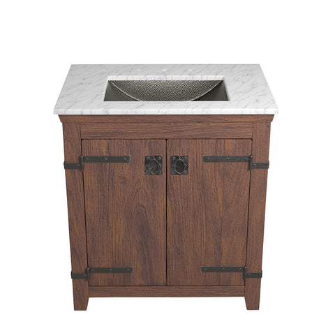 Native Trails 30" Americana Vanity in Chestnut with Carrara Marble Top and Avila in Polished Nickel, 8" Widespread Faucet Holes, BND30-VB-CT-CP-028