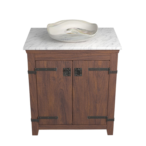 Native Trails 30" Americana Vanity in Chestnut with Carrara Marble Top and Lido in Abalone, Single Faucet Hole, BND30-VB-CT-MG-003