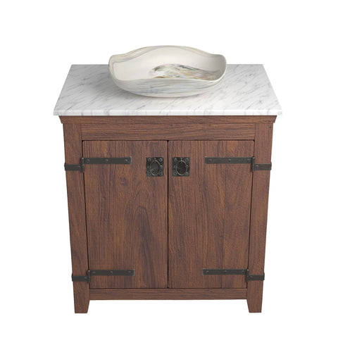 Native Trails 30" Americana Vanity in Chestnut with Carrara Marble Top and Lido in Abalone, No Faucet Hole, BND30-VB-CT-MG-004
