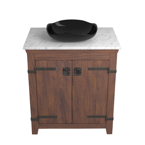 Native Trails 30" Americana Vanity in Chestnut with Carrara Marble Top and Lido in Abyss, No Faucet Hole, BND30-VB-CT-MG-012