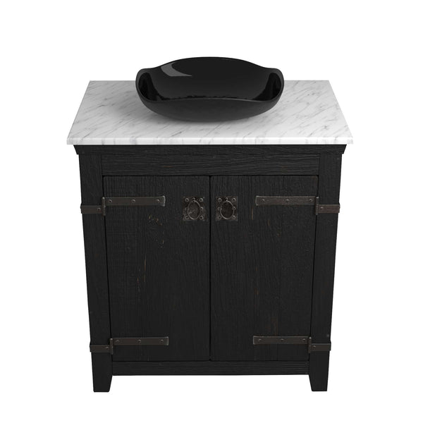 Native Trails 30" Americana Vanity in Anvil with Carrara Marble Top and Lido in Abyss, No Faucet Hole, BND30-VB-CT-MG-014