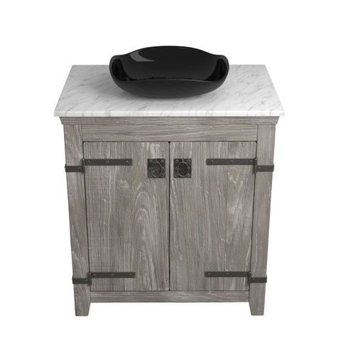 Native Trails 30" Americana Vanity in Driftwood with Carrara Marble Top and Lido in Abyss, Single Faucet Hole, BND30-VB-CT-MG-015