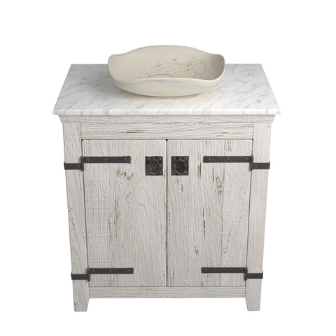Native Trails 30" Americana Vanity in Whitewash with Carrara Marble Top and Lido in Beachcomber, Single Faucet Hole, BND30-VB-CT-MG-017