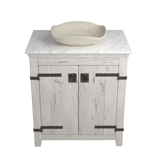 Native Trails 30" Americana Vanity in Whitewash with Carrara Marble Top and Lido in Beachcomber, No Faucet Hole, BND30-VB-CT-MG-018