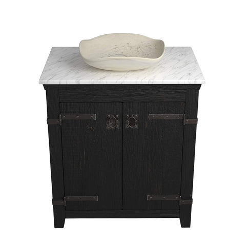 Native Trails 30" Americana Vanity in Anvil with Carrara Marble Top and Lido in Beachcomber, No Faucet Hole, BND30-VB-CT-MG-022