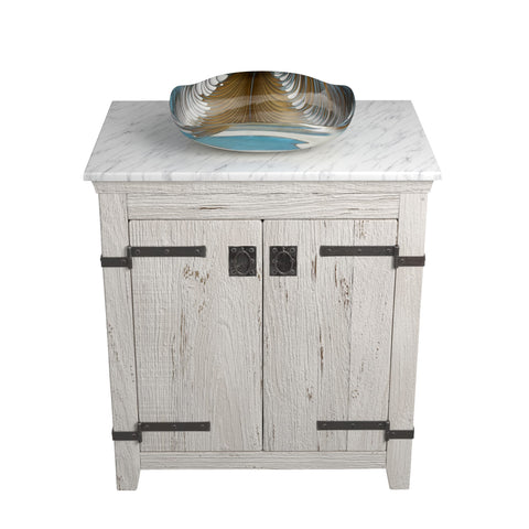 Native Trails 30" Americana Vanity in Whitewash with Carrara Marble Top and Lido in Shoreline, No Faucet Hole, BND30-VB-CT-MG-026