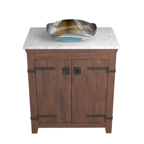 Native Trails 30" Americana Vanity in Chestnut with Carrara Marble Top and Lido in Shoreline, Single Faucet Hole, BND30-VB-CT-MG-027