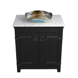 Native Trails 30" Americana Vanity in Anvil with Carrara Marble Top and Lido in Shoreline, Single Faucet Hole, BND30-VB-CT-MG-029