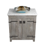 Native Trails 30" Americana Vanity in Driftwood with Carrara Marble Top and Lido in Shoreline, Single Faucet Hole, BND30-VB-CT-MG-031