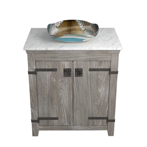 Native Trails 30" Americana Vanity in Driftwood with Carrara Marble Top and Lido in Shoreline, No Faucet Hole, BND30-VB-CT-MG-032