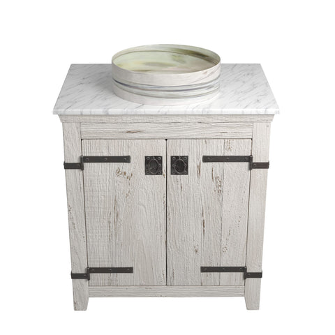 Native Trails 30" Americana Vanity in Whitewash with Carrara Marble Top and Positano in Abalone, Single Faucet Hole, BND30-VB-CT-MG-033