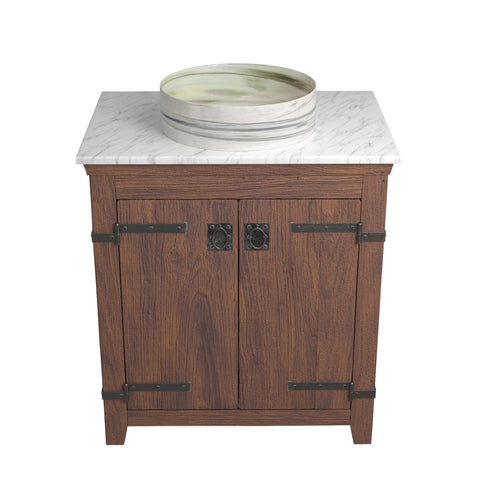 Native Trails 30" Americana Vanity in Chestnut with Carrara Marble Top and Positano in Abalone, No Faucet Hole, BND30-VB-CT-MG-036
