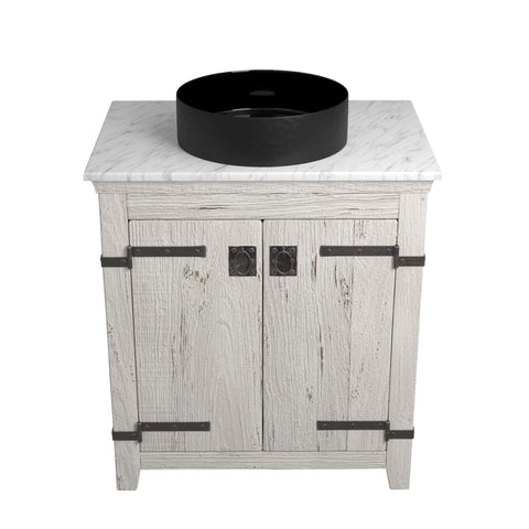 Native Trails 30" Americana Vanity in Whitewash with Carrara Marble Top and Positano in Abyss, Single Faucet Hole, BND30-VB-CT-MG-041