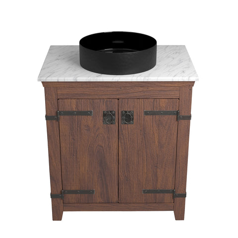 Native Trails 30" Americana Vanity in Chestnut with Carrara Marble Top and Positano in Abyss, No Faucet Hole, BND30-VB-CT-MG-044