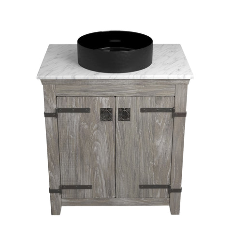 Native Trails 30" Americana Vanity in Driftwood with Carrara Marble Top and Positano in Abyss, Single Faucet Hole, BND30-VB-CT-MG-047